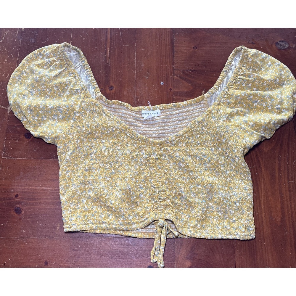 Size XLG AeroPostale Yellow Drop Shoulder Cinched Crop Top Shirt